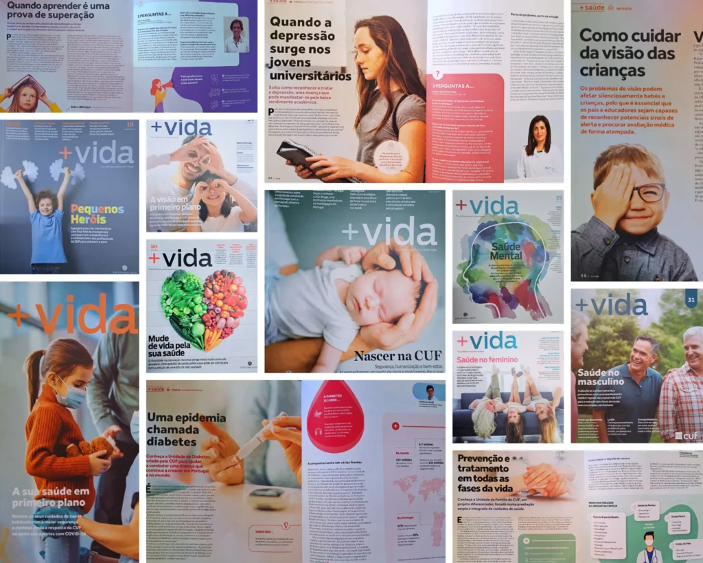 A collection of covers from CUF’s +VIDA magazine