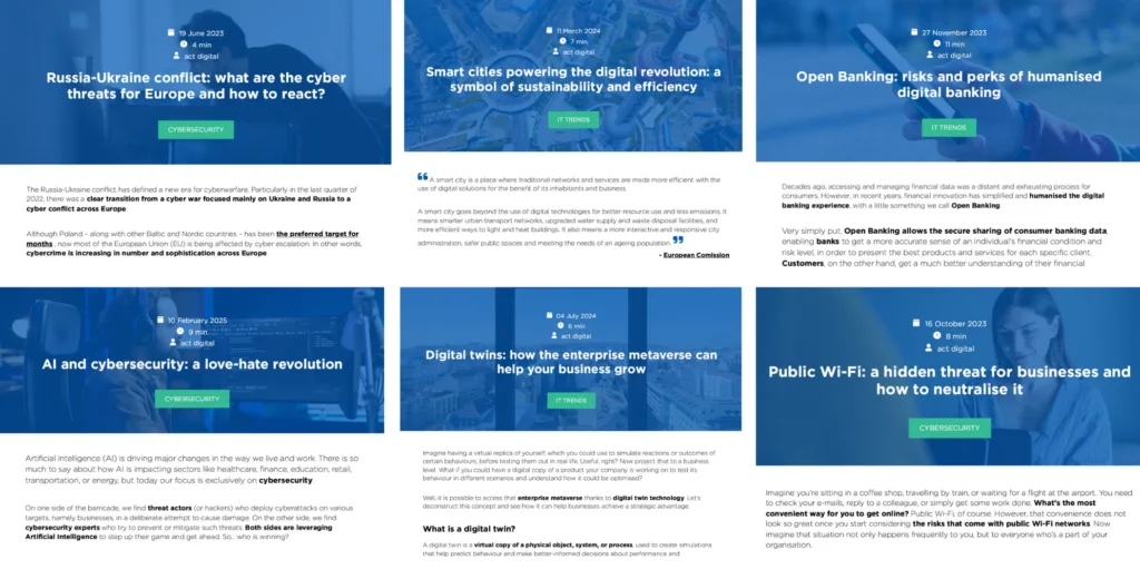 A selection of online articles from act digital